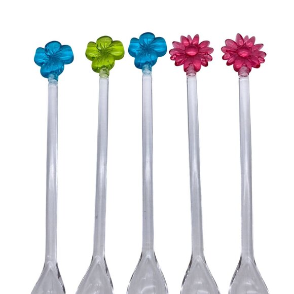 Flower Cocktail Swizzle Spoons Tropical beach poolside barware Plastic - Picture 3 of 5